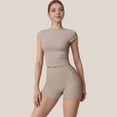 thumbnail image 3 of Women's Fitted Crop Active Tee Short Sleeve Round Neck Stretch Performance Fabric - Large, Beige, 3 of 7