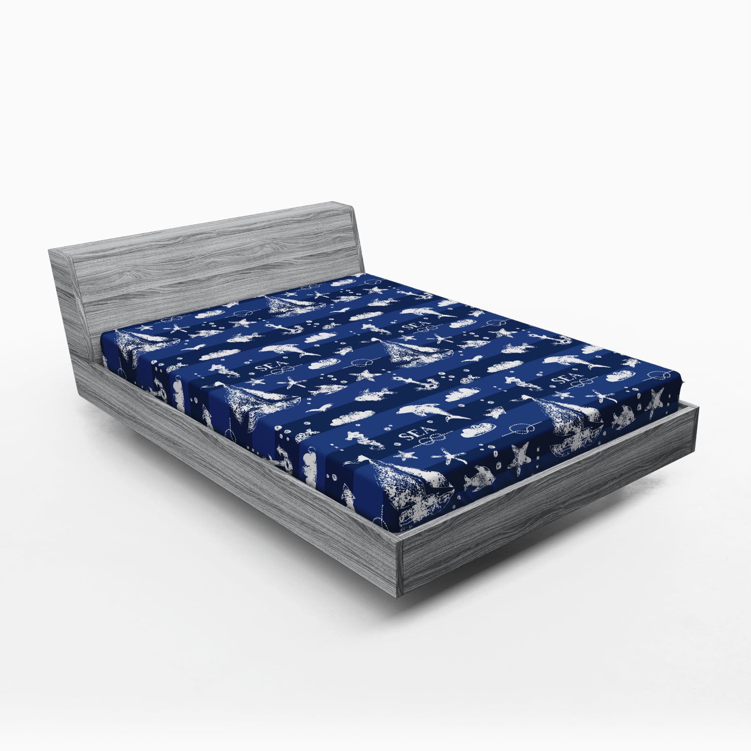 Navy Blue Fitted Sheet Sailboat Vertical Stripe Pattern ...