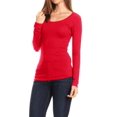 thumbnail image 3 of Women's Basic Stretch Pull On Casual Long Sleeve Scoop Neck Fitted Solid T-Shirt Top Red S, 3 of 5