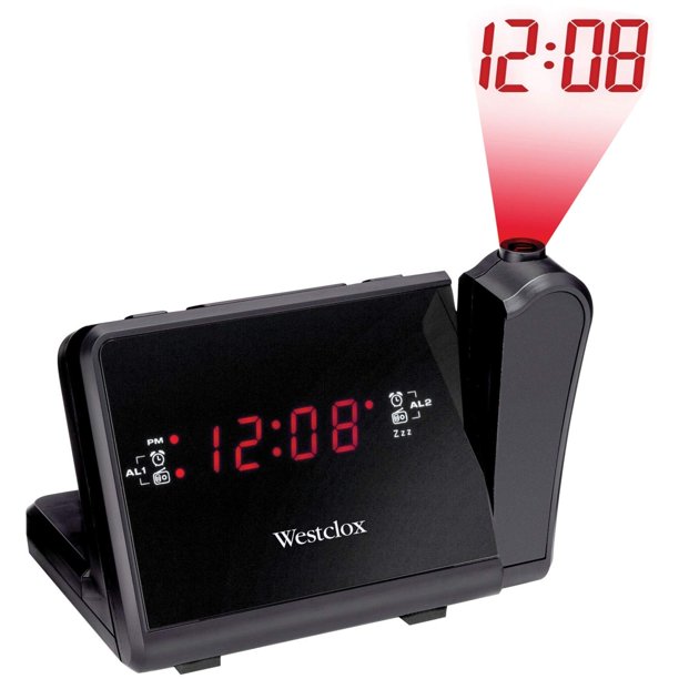Westclox Black Digital Red LED Projection Dual Alarm Clock Radio, 6.05W