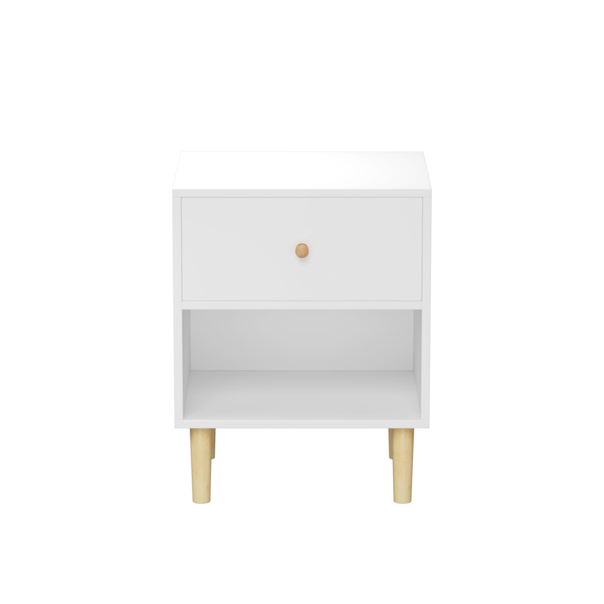 MAYEERTY Compact Modern Nightstand with Drawer & Open Shelf, Bedside End Table for Kids and Adults, for Bedroom Playroom Small Apartment Dorm