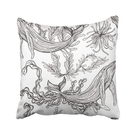 BPBOP Whale Marine Plants And Seaweeds Vintage Of Black And White Life In Line Pillowcase Cover 16x16
