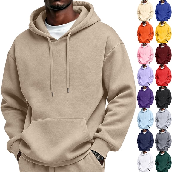 Mens Oversized Hoodies Fleece Lined Sweatshirts | Fall Winter Hooded Collar Drawstring Pullover With Pocket for Workout Gym