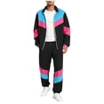 thumbnail image 2 of Men Retro Track Suit Zip Jacket Jogger Pants Throwback Party Daily Outfit Color Block 2-Piece, 2 of 6