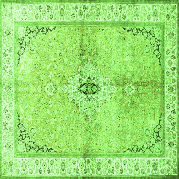 Ahgly Company Indoor Square Medallion Green Traditional Area Rugs, 3' Square