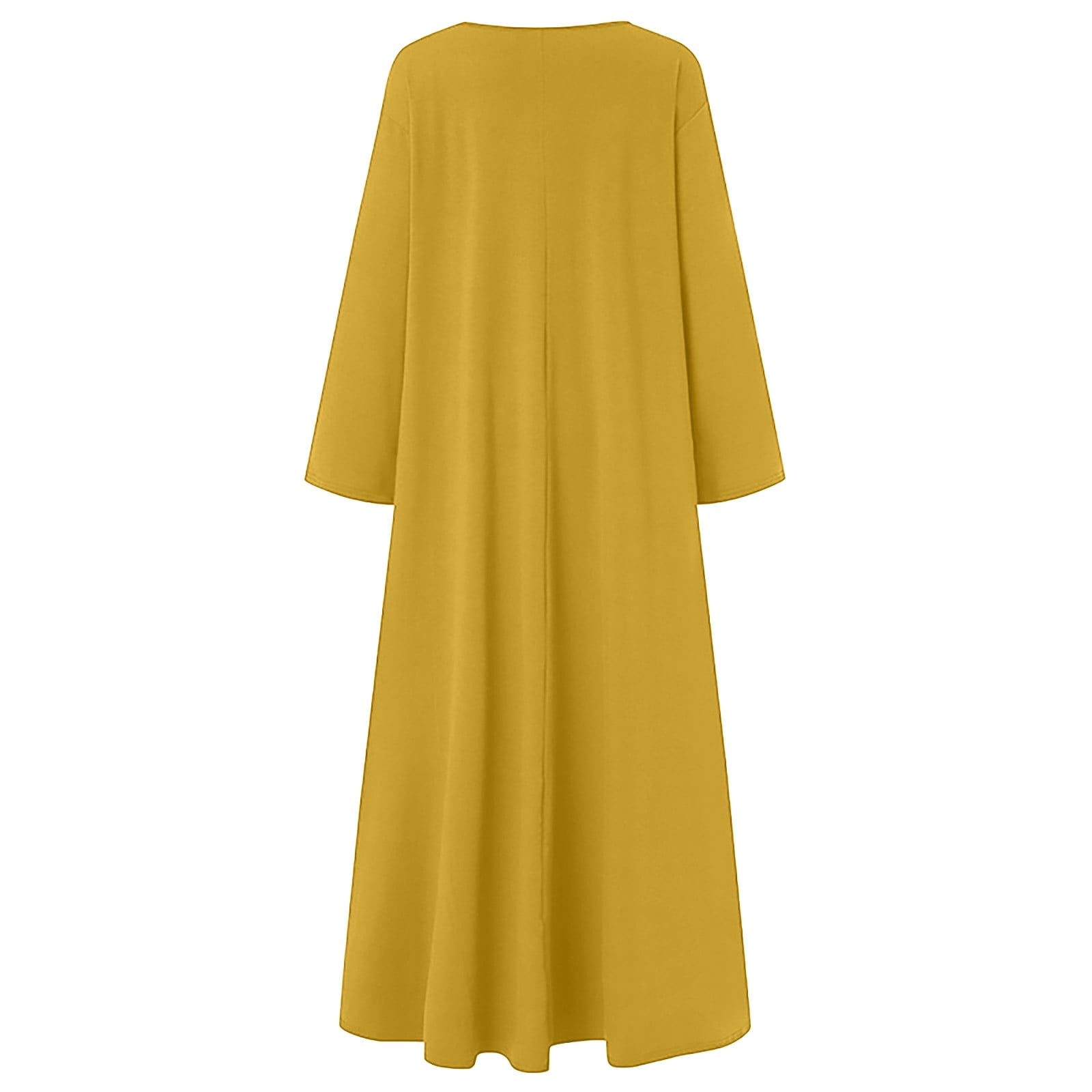 JGGSPWM Women's Long Sleeve Cotton Maxi Dress V Neck Side Pockets Casual Plus Size Daily Vacation Dresses Yellow 4XL