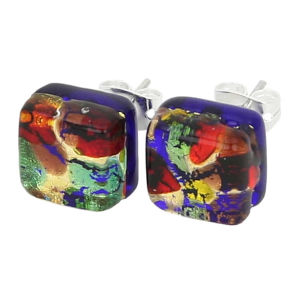 GlassOfVenice Murano Glass Venetian Reflections Square Stud Earrings - Golden Meadow