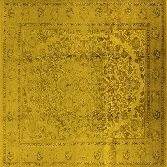 Ahgly Company Indoor Square Oriental Yellow Traditional Area Rugs, 4' Square