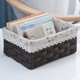 thumbnail image 2 of Frogued Storage Basket Flower Pattern Wear Resistant Fabric Multifunction Handmade Rattan Sundries Storage Bin for Home (Grey,L), 2 of 13