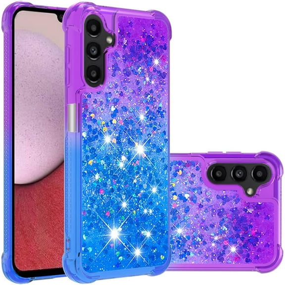 Compatible with Samsung Galaxy A14 5G Case Glitter Liquid Galaxy A14 5G Case for Girls Women Shiny Flowing Love Heart Clear Shockproof Case for Samsung A14 5G Liquid Purple Gradient