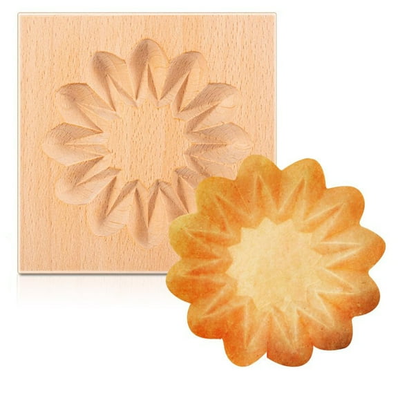 BlinkLLX 1 Pcs Carved Wooden Cookie Mold Wooden Cookie Biscuit Mold Kitchen Stamp Cookie Cutter Embossing Craft Decorating 3D Baking Tool for Christmas Halloween Thanksgiving DIY Baking Press