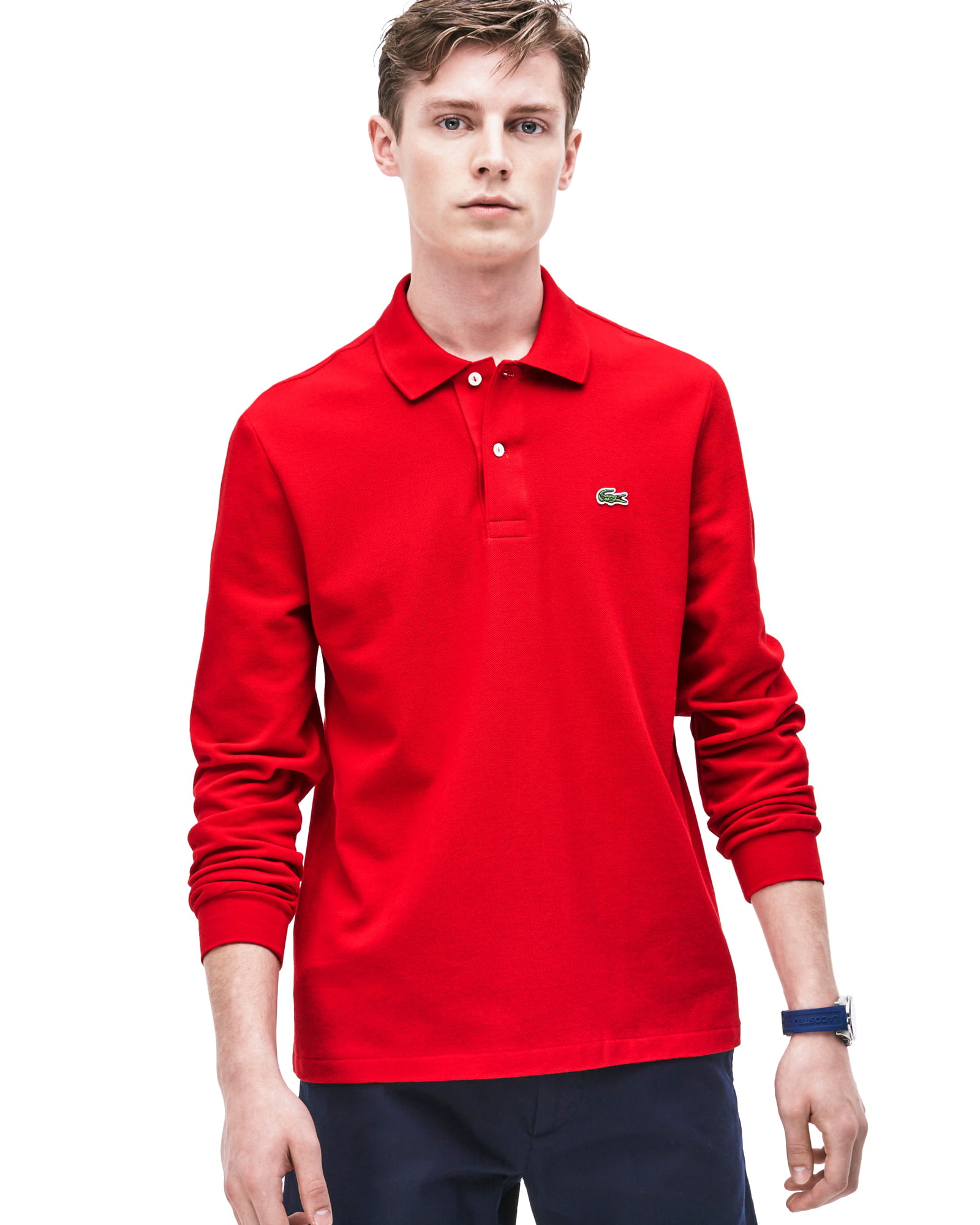lacoste men's classic long sleeve pique polo shirt, red, -