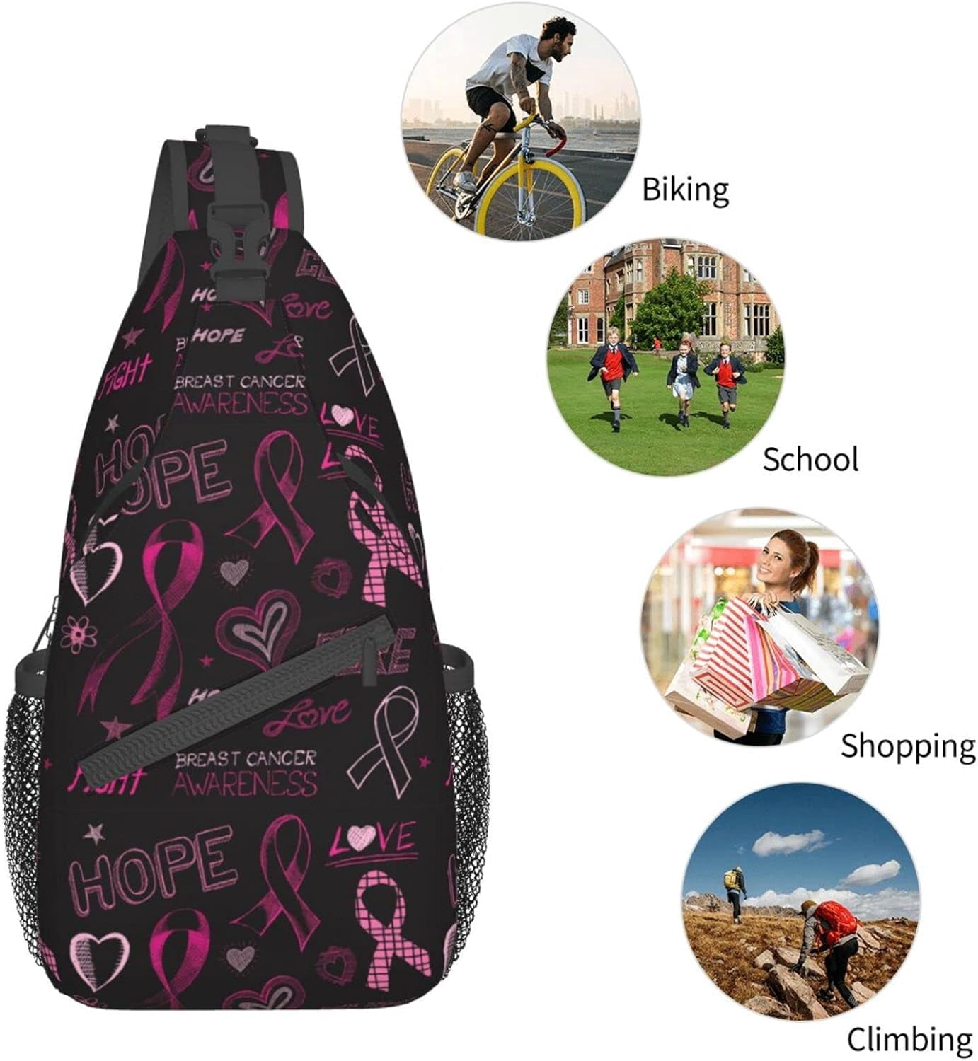 Breast Cancer Awareness Sling Bag Crossbody Hiking Travel Chest Bags Backpack Shoulder Daypack for Women Men