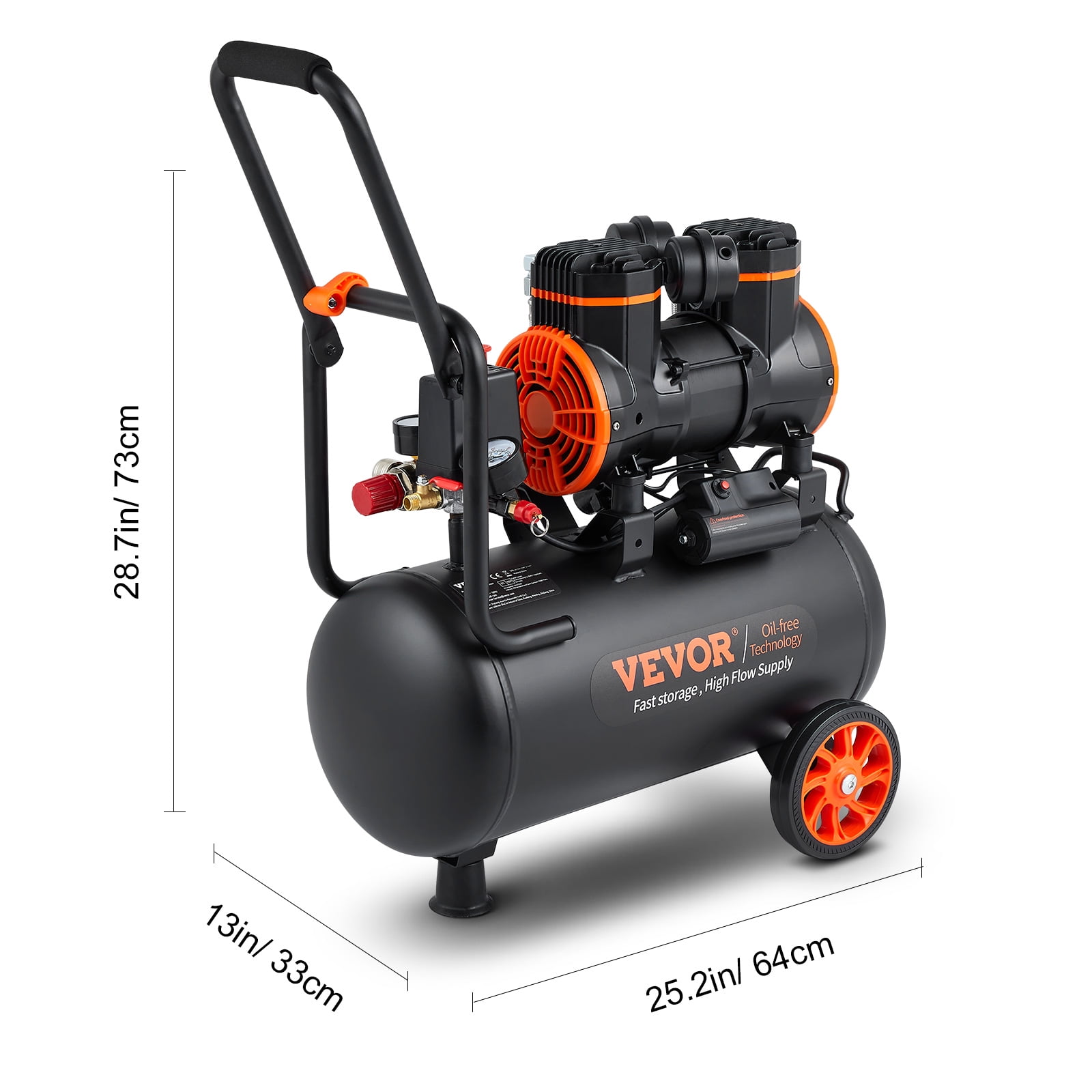 VEVOR 6.3 Gallon Air Compressor, 2 HP 3.35 CFM 90PSI Oil Free Air Compressor Tank & Max. 116PSI Pressure, 70 dB Ultra Quiet Compressor for Auto Repair, Tire Inflation, Spray Painting