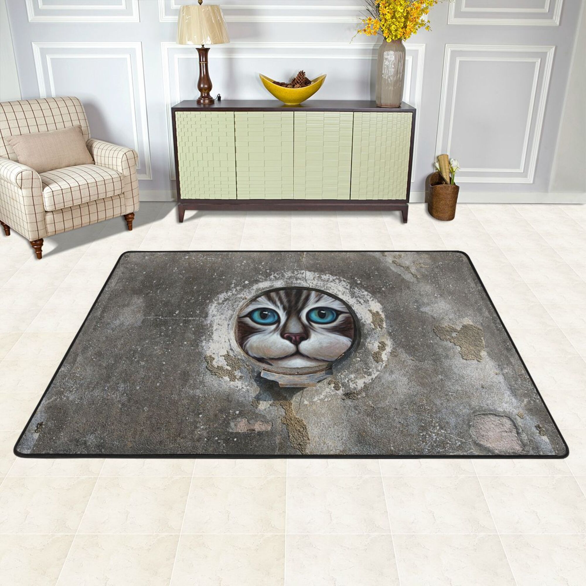 ZICANCN Cat Fun Art Head Domestic Area Rugs Doormat