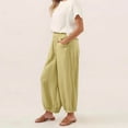 thumbnail image 6 of Miluxas Ladies' Trendy Wide Leg Lantern Pants with Pockets Solid Smoked High Waist Loose Fit Trousers Summer Outfits Boho Beach Wear Yellow, 6 of 9