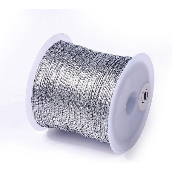 Metallic Cord 54.68 Yards Metallic Thread 0.5mm Metallic Beading Cords Thread String with Spool for Christmas Ornament Hanging Decoration Gift Wrap Ribbon Craft Making(Silver)