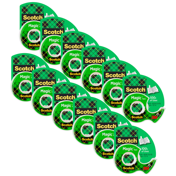 Scotch Magic Tape on Refillable Dispenser: 3/4 in. x 500 in. (Translucent) [12-pack]