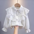 thumbnail image 4 of hoksml Girls Back to School Button Down Shirt Solid Long Sleeve Lace Ruffle Blouse Classic Collared School Uniform Tops, 4 of 9