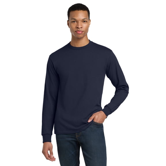 Gildan Classic Fit Men Long Sleeve T-Shirt, DryBlend Crewneck Tee, Navy, Sizes S-3XL