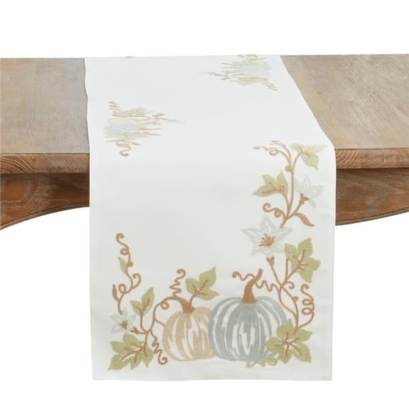 Saro Lifestyle 7447.I1670B 16 x 70 in. Oblong Pumpkins Table Runner, Ivory