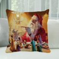 thumbnail image 3 of Funda de almohada con patrón de tema navideño, funda de almohada cuadrada de poliéster con piel de melocotón de Papá Noel y muñeco de nieve para el hogar, 3 of 5