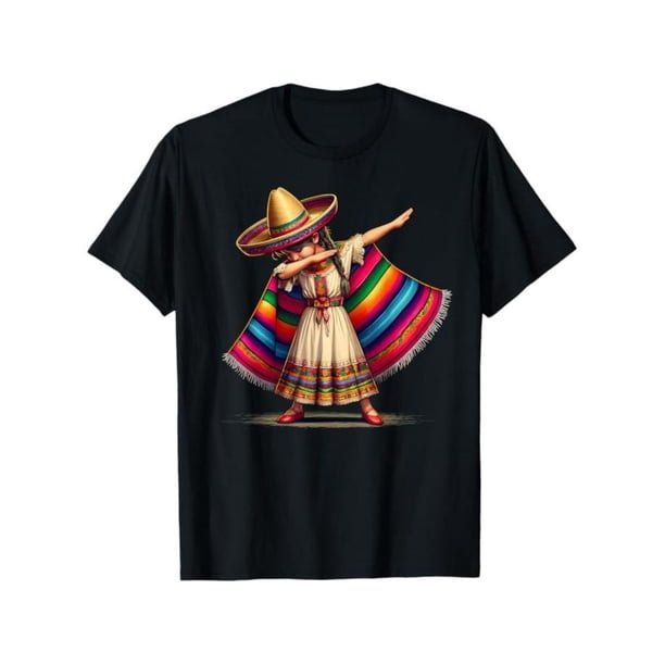 Camiseta divertida de verano con poncho mexicano, sombrero y Cinco de Mayo para niña, tallas S-XXXXXL, 100 % algodón, cuello redondo, para hombre y mujer