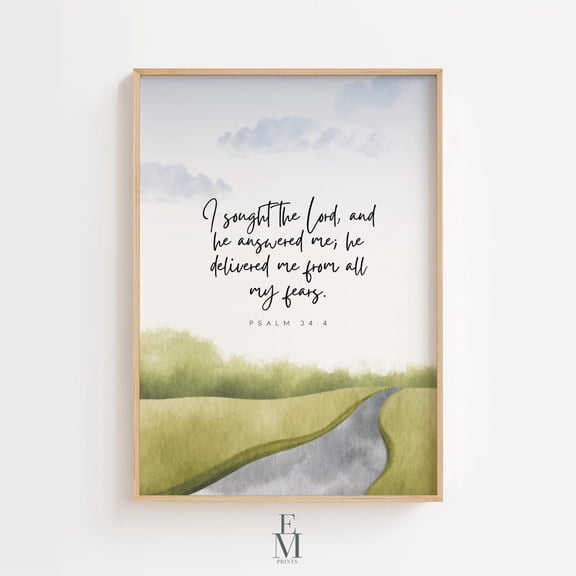 Psalm 34:4 'I Sought The Lord' Wall Art, Christian Scripture Decor, Bible Verse Art, Home Decor #197, Unframed Poster Size 8x12
