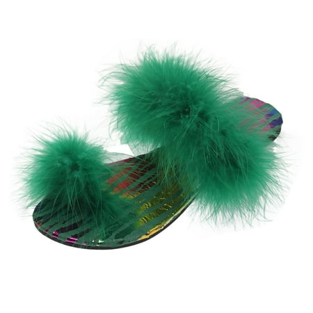 

Youmylove Women Slide Slippers Fashion Summer Flip Flops Color Blocking Flat Furry Slippers Sandals Stylish Female Cozy Daily Walking