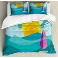 thumbnail image 1 of Colorful Queen Size Duvet Cover Set, Contemporary Art Style Sunny View of Ocean with Sailing Yacht Marine Travel Hobby, Decorative 3 Piece Bedding Set with 2 Pillow Shams, Multicolor, by Ambesonne, 1 of 3