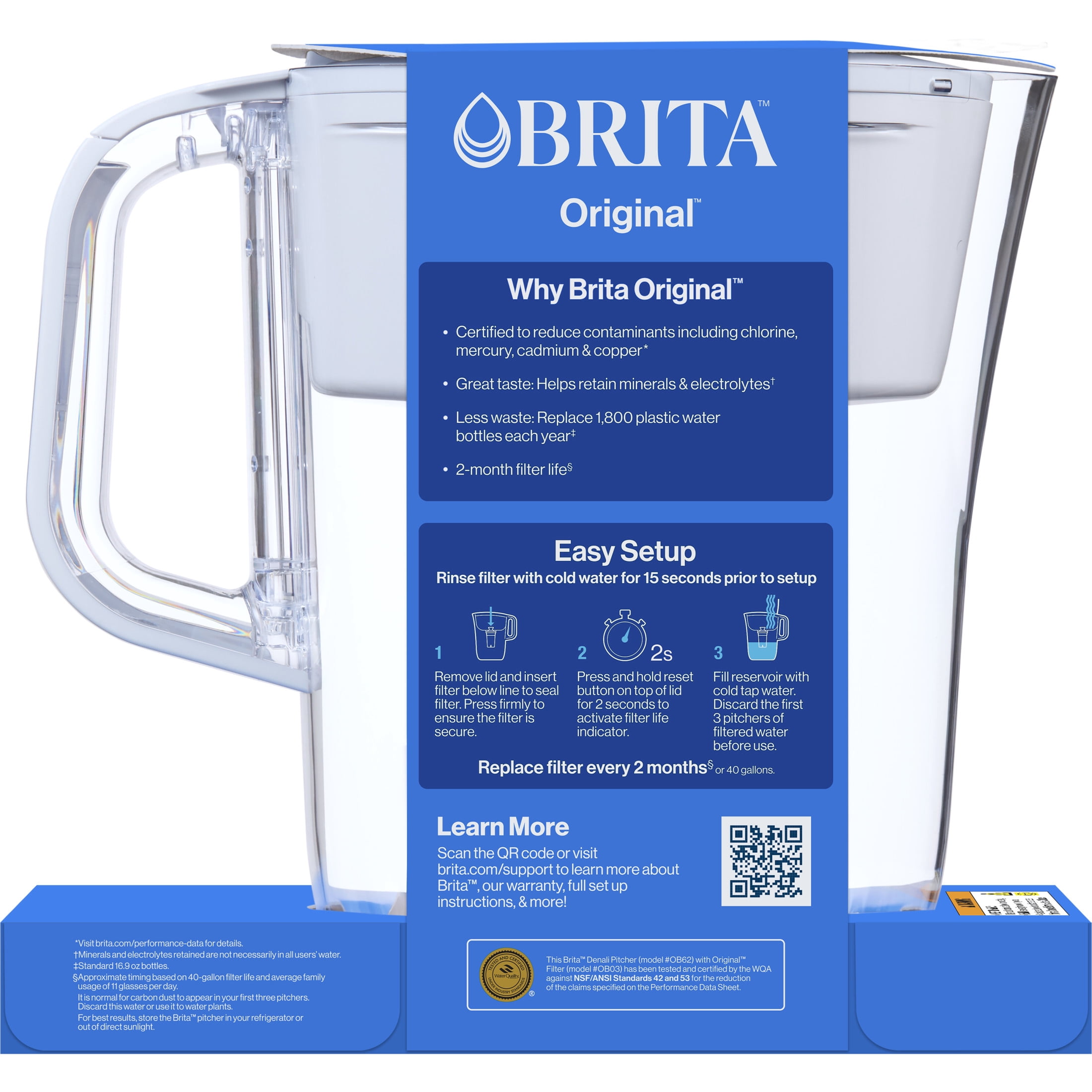 Brita Standard 6-Cup, White Plastic Water Filtration Pitcher