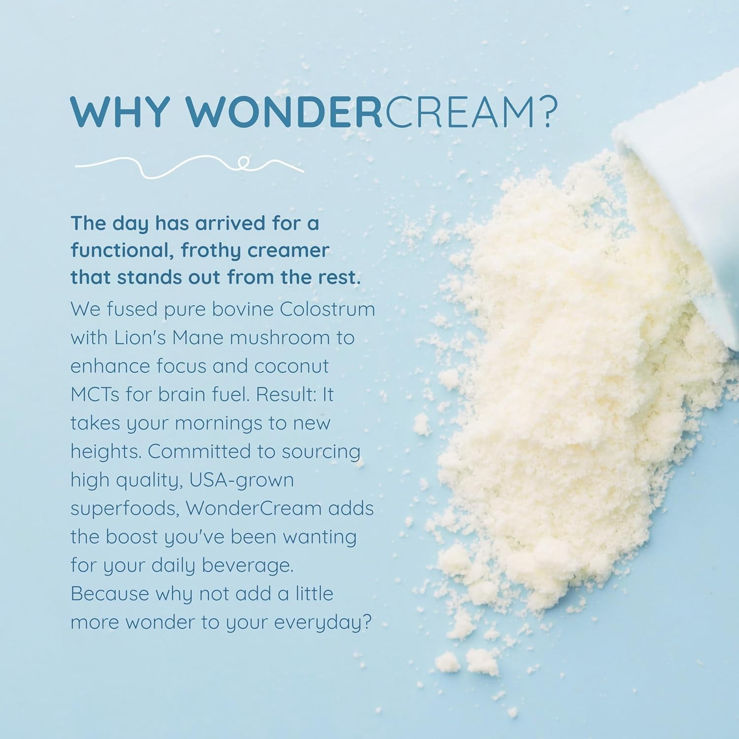 WONDERCOW Bovine Colostrum Superfood Creamer Supplement Powder w/Organic Lions Mane Mushroom & Coconut Milk Powder MCTs | Functional Sugar Free Keto Coffee, Smoothie & Drink Mix Unsweetened