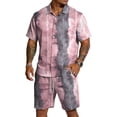 thumbnail image 2 of Mens Vintage Shirt and Shorts Set Retro Print Button Up Camp Collar Top with Elastic Waist Shorts Casual Summer Beach Outfit, 2 of 6