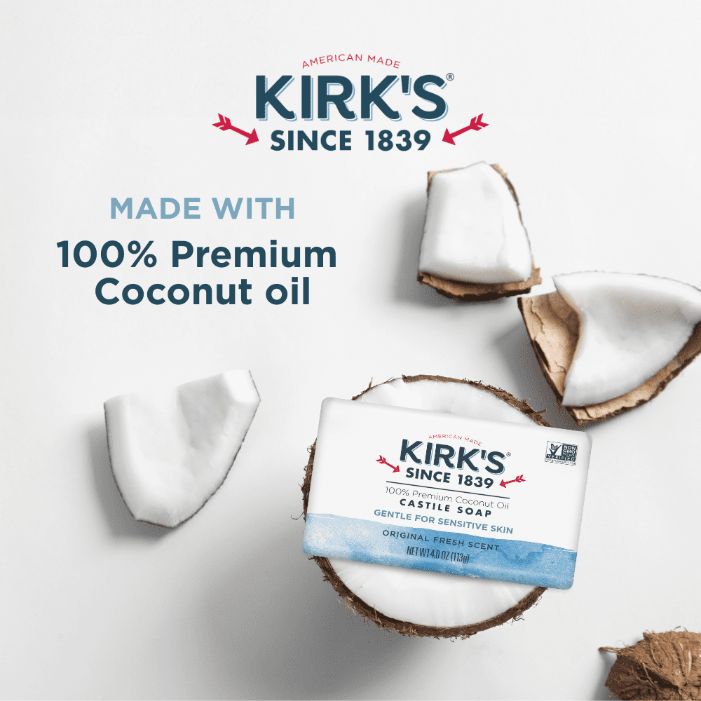 Kirk's Castile Bar Soap - Made With Premium Coconut Oil, Original Fresh Scent, 4 oz Bar, 1 Pack