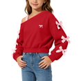 thumbnail image 5 of BLVB Girls off the Shoulder Sweatshirt Cute Long Sleeve Crop Pullover Tops Bowknot Fall Fashion Clothes for Teen Girls(Red,11-12 Years), 5 of 6