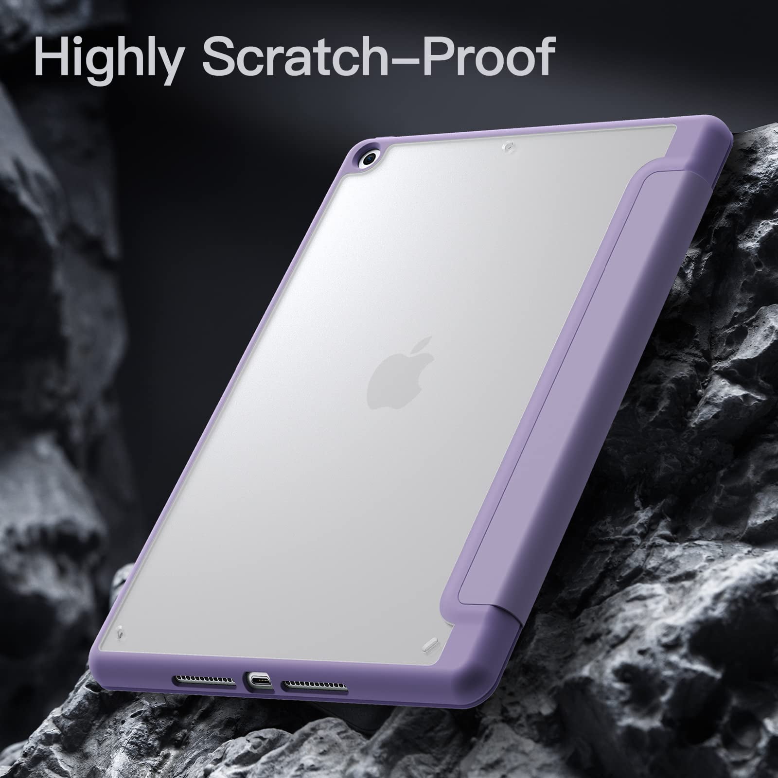 JETech Matte Case for iPad 9/8/7 (10.2-Inch, 2021/2020/2019 Model, 9th/8th/7th Generation) with Pencil Holder, Frosted Translucent Back Slim Stand Protective Tablet Cover (Light Purple)