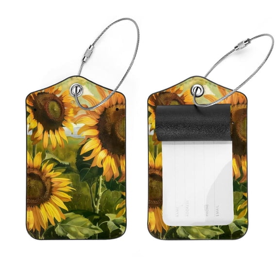 PhooArto Vintage Sunflowers Bloom Luggage Tags with Stainless Steel Loop, 2 Pack Luggage Tag Holders for Travel Luggage Baggage Identifier