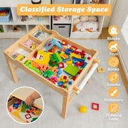 Kadyn Kids Multi Activity Play Table Wooden Building Block Desk with Storage Paper Roll-Natural