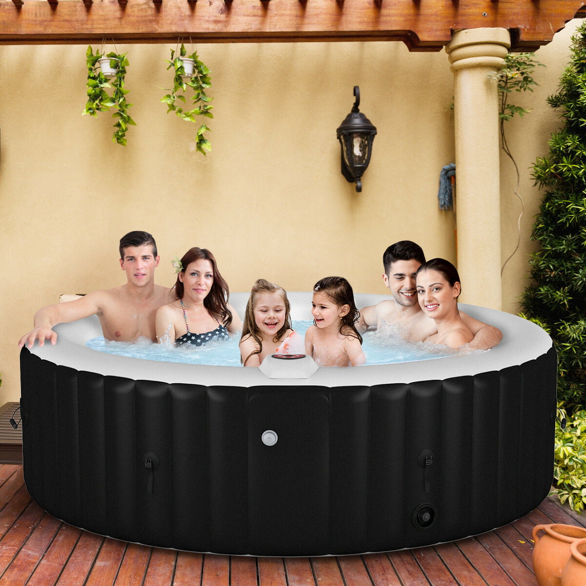 Goplus 6 Person Portable Inflatable Massage Spa Hot Tub, Black - Walmart.co...