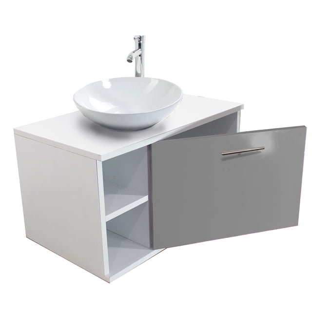 Gabinete Baño Moderno Monomando Ovalin Ensamblado Gris