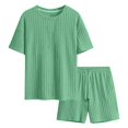 thumbnail image 3 of toraway Mens Suits Slim Fit 2 Piece Linen Autumn Men's Rib Shirt Short Sleeve and Shorts Slim Fit Muscle T Shirt Stretch Bodybuilding Exercise Rib Knit 2 Piece Set S, 3 of 4