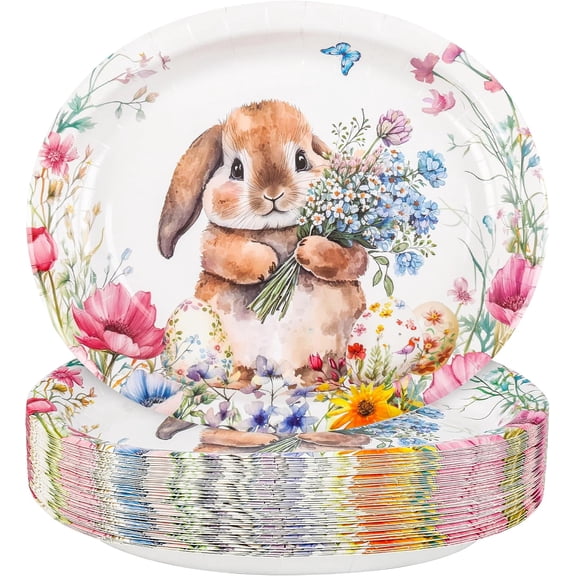 50Pcs Easter Oval Paper Plates Disposable Easter Dinner Plates Heavy Duty Large Easter Party Plates Bunny Easter Dessert Plates for Easter Holiday Wedding Spring Party Supplies Decoration(10" X 12")