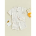 thumbnail image 3 of Suealasg Kids Boys Summer Outfits 6M 1T 2T 3T 4T 5T Little Boys Short Sleeve Button T-Shirt Tops +Elastic Shorts Set 2Pcs Child Boys Casual Linen Clothing, 3 of 9