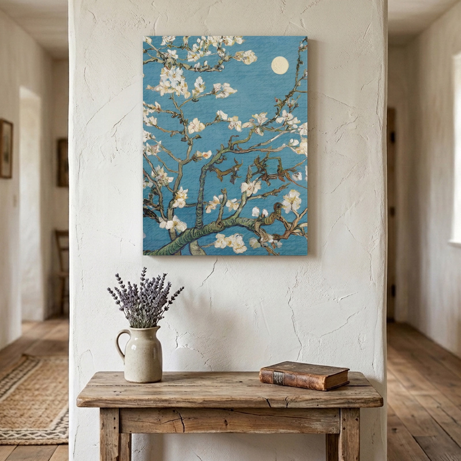 Moonlit Branches Canvas Wall Art for Living Room Bedroom Bathroom Rustic Classic White Floral Moon Impressionist Canvas Art Wall Decor Artwork for Walls Home Office Decor 12 x18