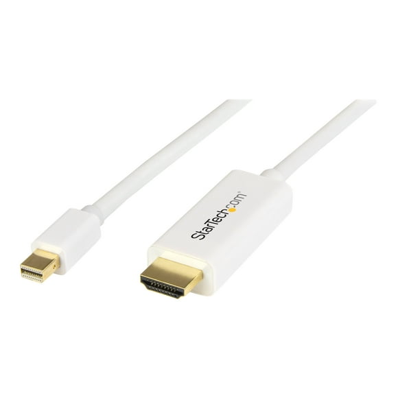 StarTech.com Mini DisplayPort to HDMI Converter Cable - 3 ft (1m) - mDP to HDMI Adapter with Built-in Cable - (M / M) Ultra HD 4K - White (MDP2HDMM1MW) - Adapter cable - Mini DisplayPort male to HDMI male - 3.3 ft - white - 4K support