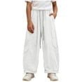 thumbnail image 3 of Loopsun Kids Girls Pants 5 to 16 Years Striped Drawstring High Waist Cargo Trousers, 3 of 5