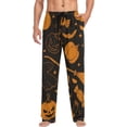 thumbnail image 4 of Men's Pajama Pants with Pockets Sleepwear Lounge Pants Stretch Casual Halloween Pumpkin Broom Hat Black Orange, 4 of 7