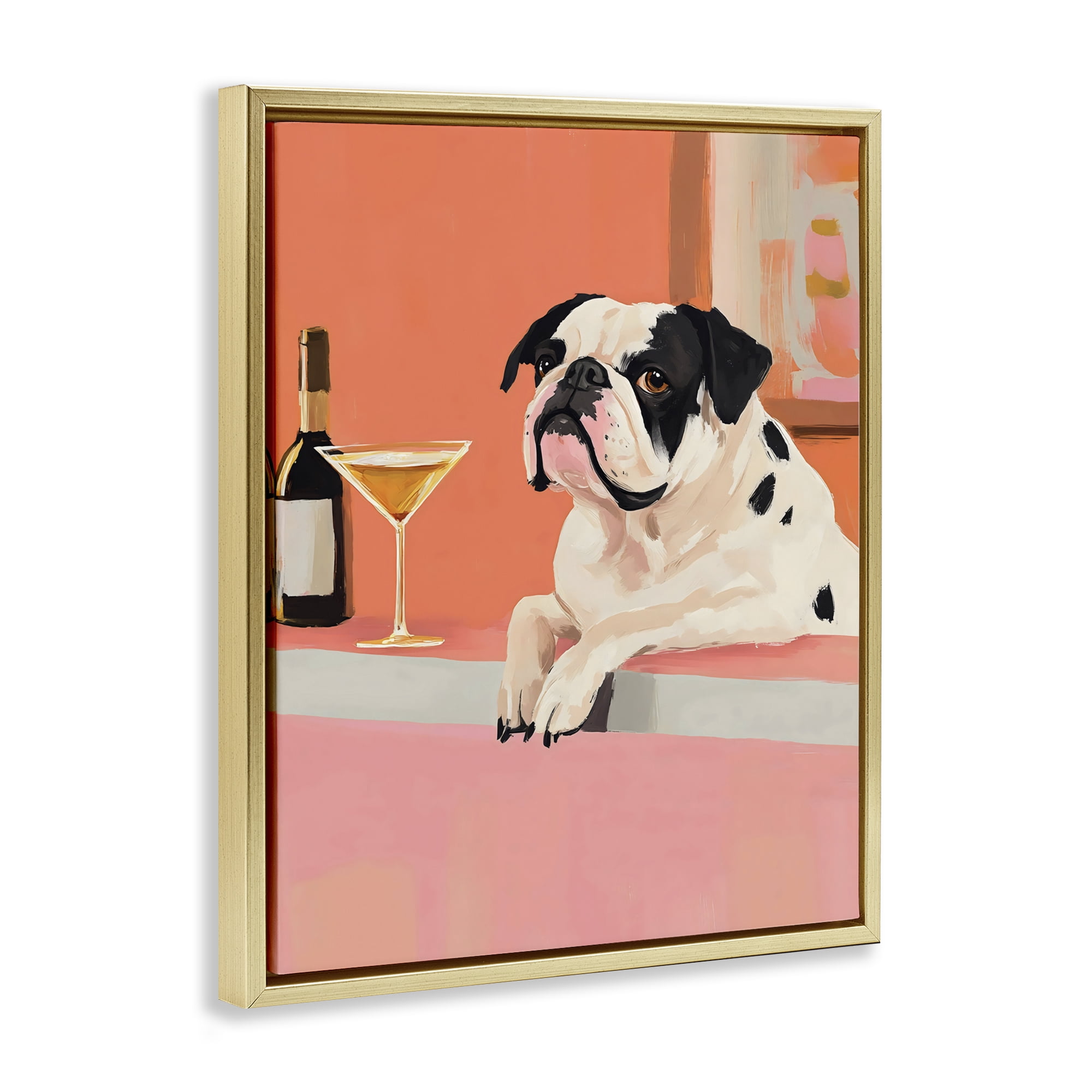Stupell Industries Bulldog at Martini Lounge Gold Framed Floater Canvas Wall Art, design by The Prints Vibe