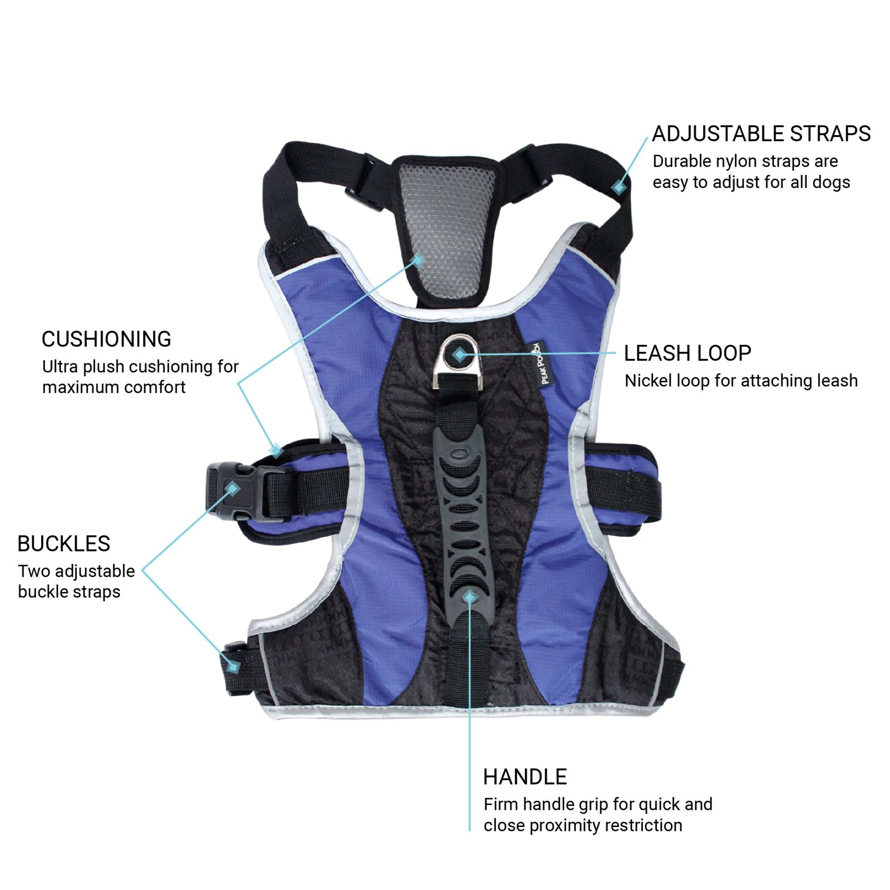 Peak Pooch No Pull Dog Harness for Small Dogs Blue, 20-27" Chest S