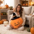 thumbnail image 7 of Euahivb Halloween Pumpkin Decorative Pillow 13.8 x 13.8 Inch Plush Stuffed Toy with Black Wizard Hat for Kids Room Living Room Couch Spooky Holiday Decor, 7 of 7